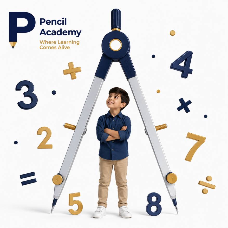 A child at Pencil Academy working through a mathematics problem with visual models and hands-on activities
